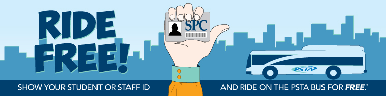 Ride free! Show your student or staff ID and ride on the PSTA bus for free.