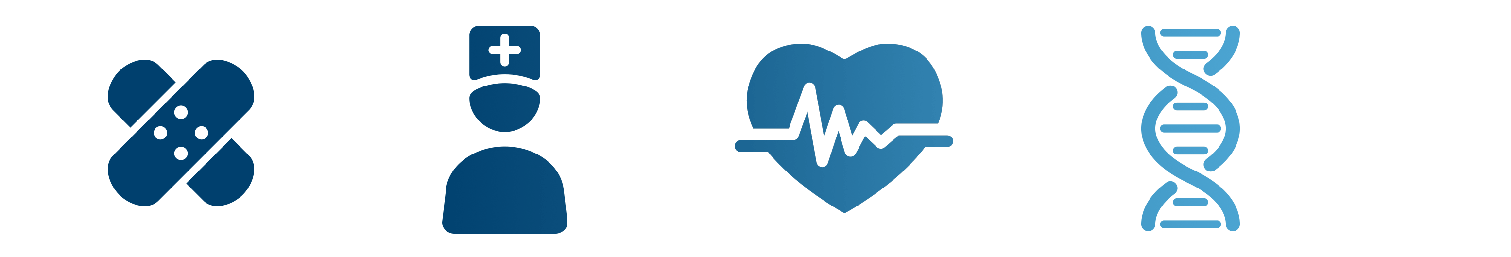 blue icons of a bandage, heart and helix