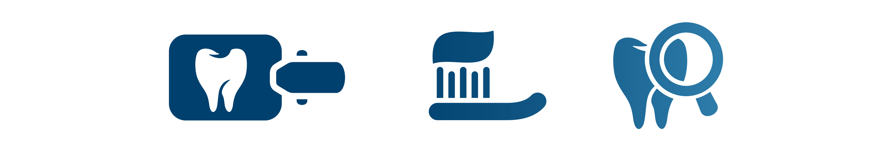 blue icons of toothbrush, tooth and round magnifying glass