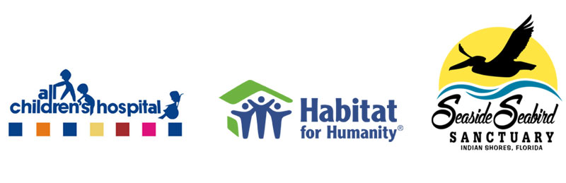 Logos for All Children's Hospital, Habitat for Humanity and Seaside Seabird Sanctuary