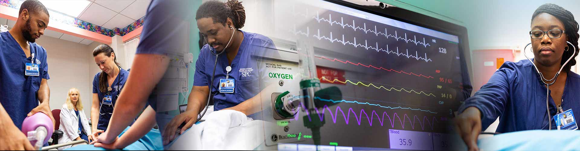 A collage of nursing students getting hands-on experience with patient care